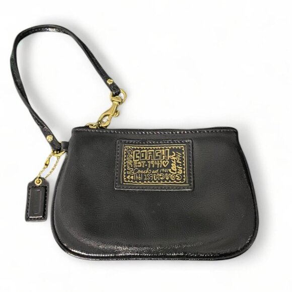 COACH- EST1941 POPPY Wristlet Black Patent Leather Gold Trim Clutch - Picture 1 of 5